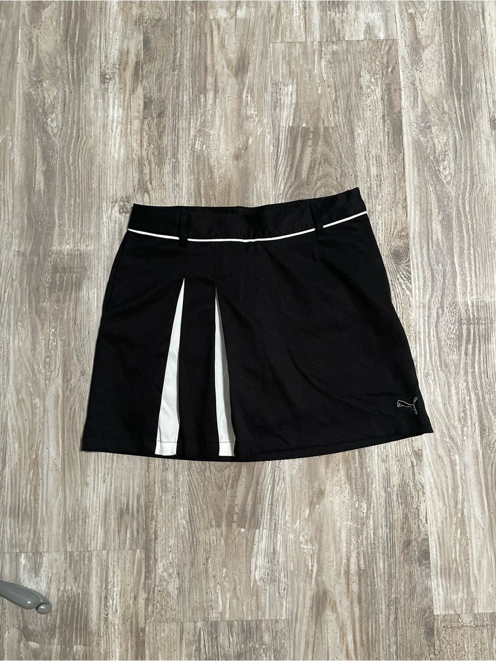 Puma Black Mini Skort with White Pleat Stripes